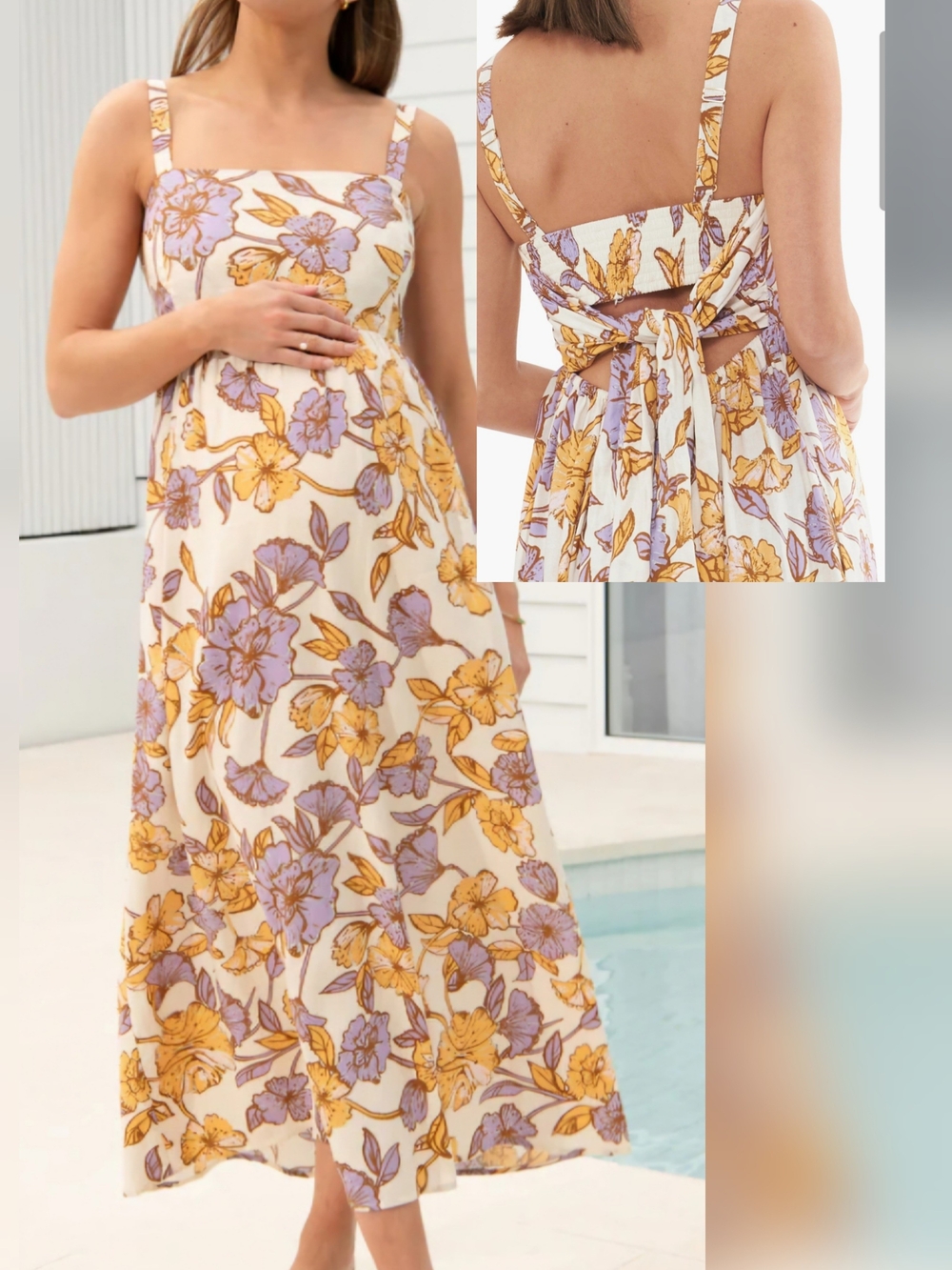 RIPE Ripe Tie Back Linen Maternity Dress Hemmed To Midi